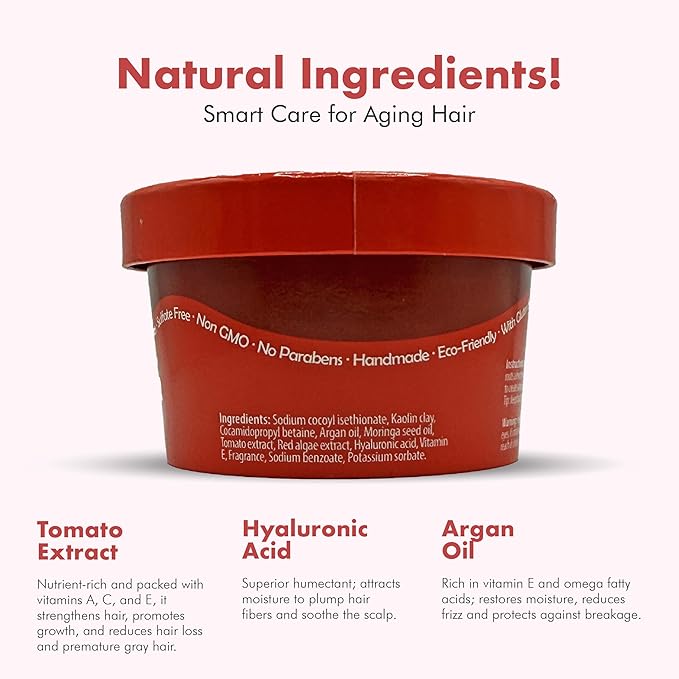 Hyaluronic Acid Shampoo Bar With Tomato & Red Algae Extract – For stronger, restored, and age-defying hair – For Women & Men – Natural & Free of Parabens & Sulfates – Made in USA – 4.5oz (Pack of 2)