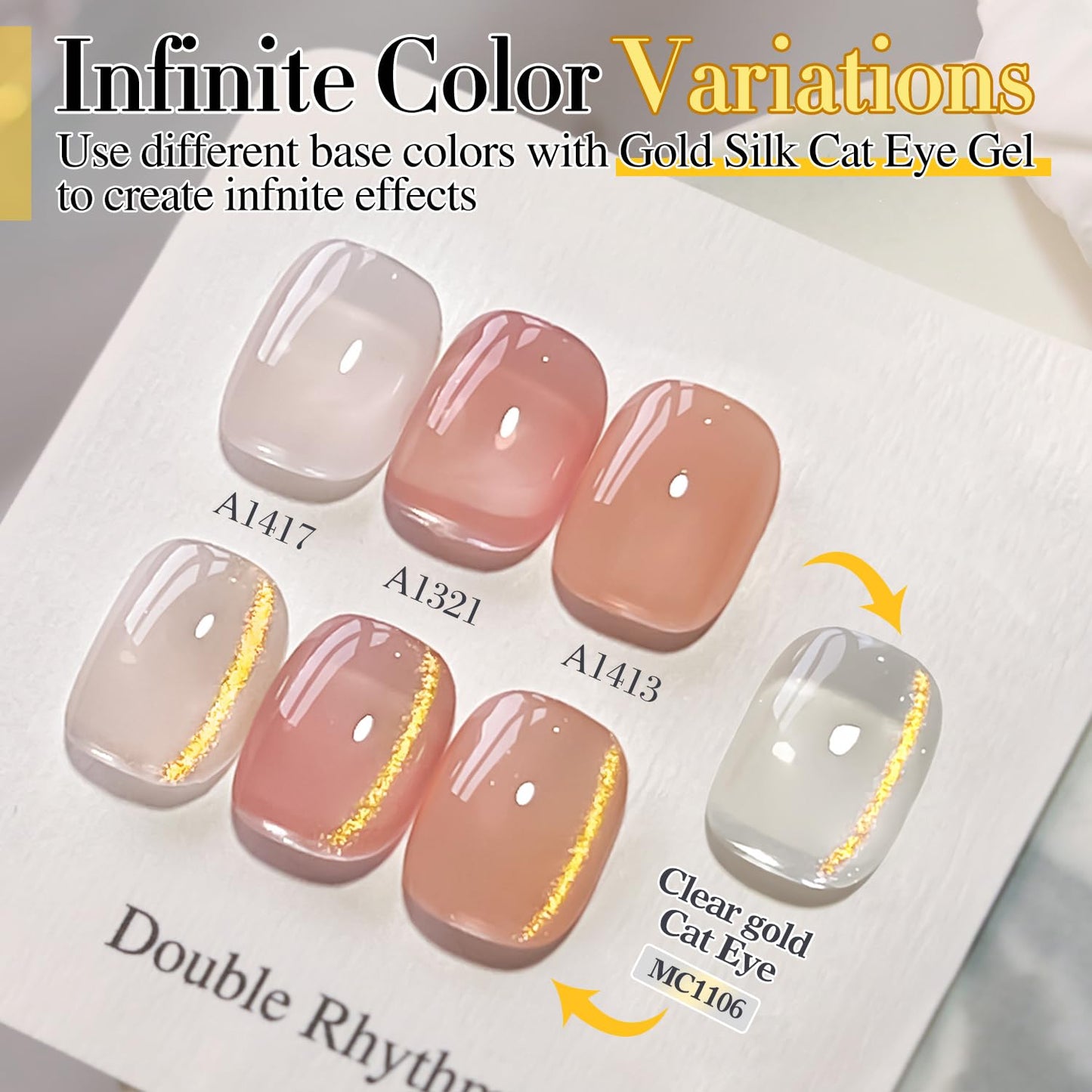 Double Rhythm Jelly Glass Cat Eye Gel Polish with Magnet 15ML Holographic Glitter Shimmer Translucent Sheer Color Magnetic Nail Polish Salon DIY at Home (MC1106)