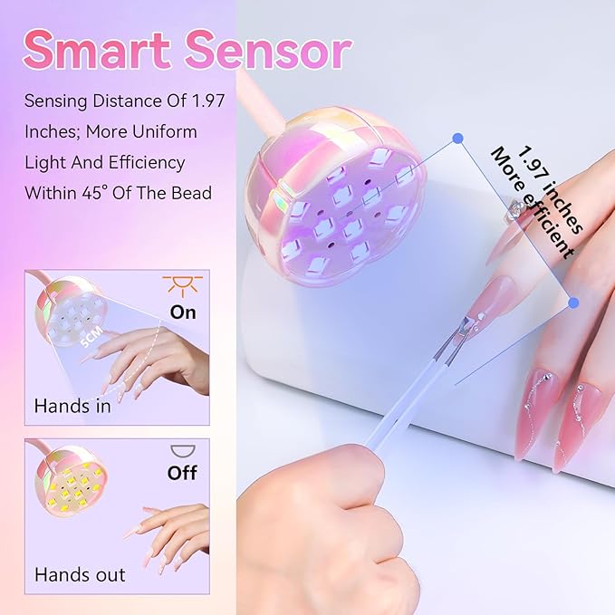 Makartt UV LED Nail Lamp - Gooseneck UV Light for Nails Cordless Rechargeable USB 39W Dryer LED Lamp with Auto Sensor 4 Timer Settings Fast Curing for Nail Art Polish (Glazed Pink)