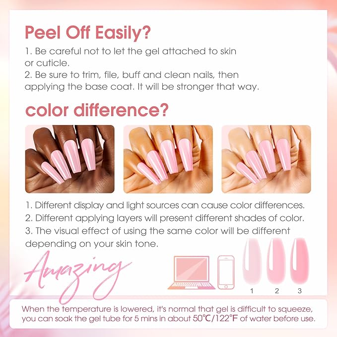 ROSALIND 8PCS Poly Nail Gel Kit with Mini Nail Lamp Clear Nude Purple Brown Poly Extension Gel Kit Mini Starter Kit