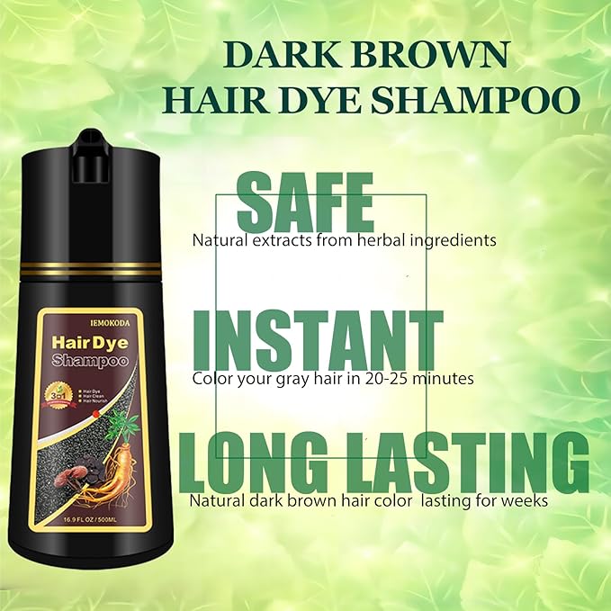 Instant Brown Hair Dye Color Shampoo 3 in 1 for Gray Hair Coverage - Herbal, Easy to Use, Long Lasting for Women & Men, 500Ml (Dark Brown)