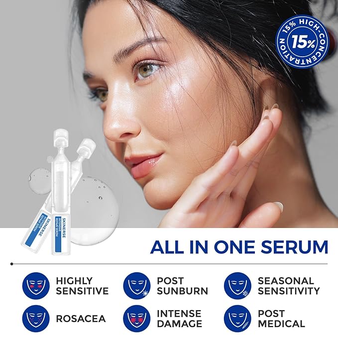 Intensive Repair Serum, 15%Hyaluronic Acid for Sensitive Skin Anti Aging Ultra Hydrating Serum for Face Calming Barrier Repair Redness Relief with Ceramides Centella 30Vials Daily Travel Care