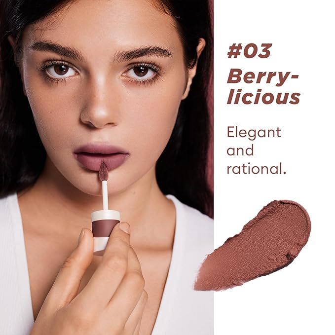 ITY Velvet Matte Finish Lip Stain-Mousse Textured Lip Clay, Red Shade, Conceals Lip Lines, Rich Pigment Lip Tint Lipsticks, 0.14 oz (4g) in Earthy, Berrylicious.