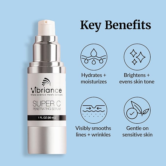 Vibriance Super C Serum for Mature Skin - All-in-One Vitamin Formula Hydrates, Firms, Lifts, Smooths, Targets Age Spots, Wrinkles, 1 fl oz