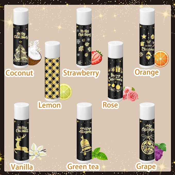 48 Pcs Lip Balm Bulk Gift Christmas Black Gold Lip Balms Christmas Lips Care Products, Lip Moisturizer Treatment for Christmas Stocking Stuffers, Appreciation Gifts for Women Girls Employee