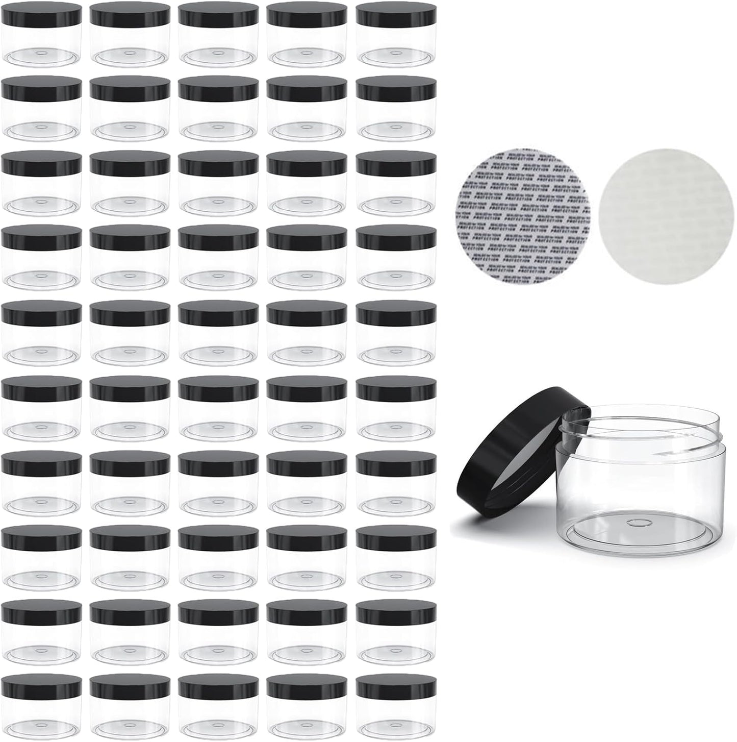 50 Pieces 2oz Plastic Jars with Lids Clear Round Cosmetic Container Empty Storage Jars for Makeup,Jewelry,Samples,Travel Storage