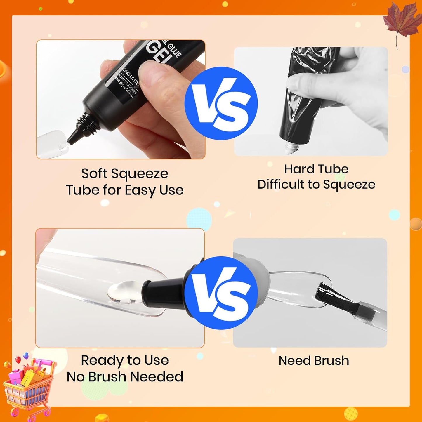 Beetles 2Pcs*20g Solid Nail Glue Gel, Tipex Soft Nail Tips Glue Super Strong for Acrylic Nails Extension Fake Nails Press On Nails, Fall Halloween Nails, U V Light Required