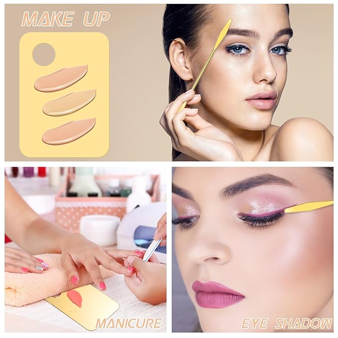 6 in 2 Sets Makeup Mixing Palette, Gold Acrylic Cosmetic Palette with Korean Makeup Spatula Tool for Mixing Foundation Eye Shadow Lipsticks Nail Art