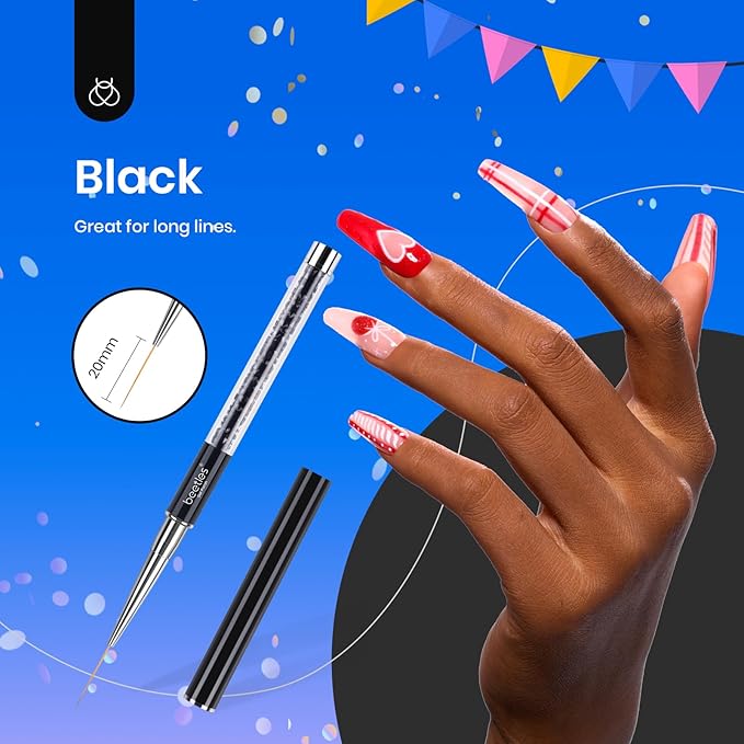 Beetles Gel Polish Nail Art Liner Brushes 5Pcs Painting Art Design Pen Set Diamond Application Rhinestone Handle Dotting Drawing Sizes 5 7 9 11 20mm Nail Design Gift for Women