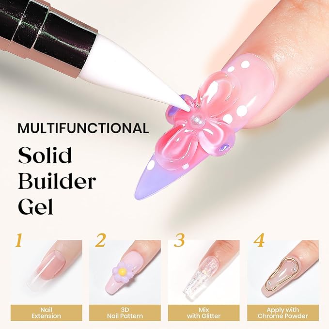 MIZHSE Solid Builder Gel for Nails, Clear Non-Sticky Sculpting Gel, 3D Nail Art Carving Building Modeling Hard Nail Extension Soak Off UV/LED Nail Art Salon Home DIY 15g