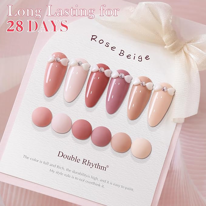 Double Rhythm 6 Pcs 15 ML Gel Polish Set Same Color Same Bottle Soak Off Gel Polish Kit Nail Art Manicure Salon DIY at Home for Women (Rose Beige Nude Cream Rose Coral-T6-20)