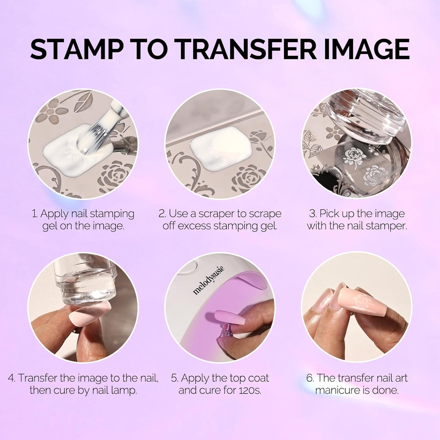 MelodySusie French Nail Stamper, Nail Stamper Kit, Silicone Nail Stamp, Long and Short Stampers with Scrapers, 4PCS Nail Stamper Tool for French Manicure DIY Home Nail Design Salon, Purple