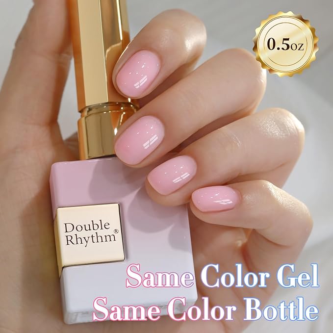Double Rhythm 0.50 OZ Translucent Gel Polish Same Color Same Bottle Sheer Pastel Neutral Natural Milky 15 ML Jelly UV Nail Art DIY at Home (Pink-A1623)