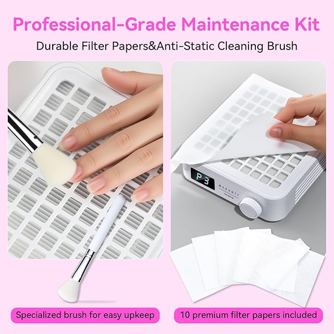 Makartt Professional Nail Dust Collector – Powerful Dust Collector Nail Tech Quite Suction Machine for Acrylic Nails Manicure & Pedicure Salon & Home Use Includes 10pcs Filters & Dust Brush