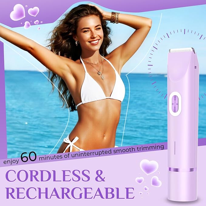 2025 New 2-in-1 Electric Bikini Trimmer for Women - Dual Head Electric Razor,Waterproof Painless Bikini Shaver, Pubic Hair Trimmer for Private Area & Body Hair, Purple