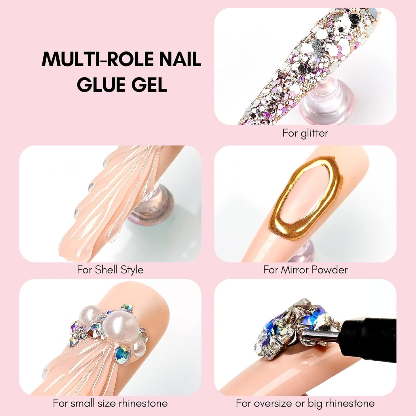 Makartt No Wipe Rhinestone Glue for Nails, 30G Super Strong Nail Charm Glue Bling Gel for 3D Decorations Nail Art Gems Jewelry Diamond for Nail Techs Supplies Beginners, Nail Lamp Required