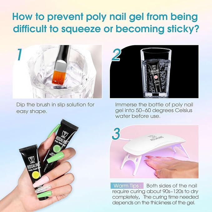ROSALIND Poly Nail Gel Colors Kit -14 Colors +72 Nail Art Accessories kit Poly Nails Gel Kit Starter Kit with Mini UV Lamp Slip Solution Poly Nail Art Tools for Beginners with Everything
