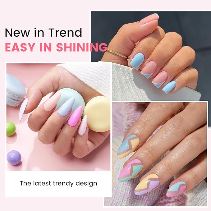 Gel Nail Polish Kit with U V Light, Hema-Free Light Baby Pink Blue Purple Nude Pink Summer Gel Polish Set with Base & Top Coat Chrome Nail Powder, 4 Colors Mini Salon Nail Art Starter Gift for Women