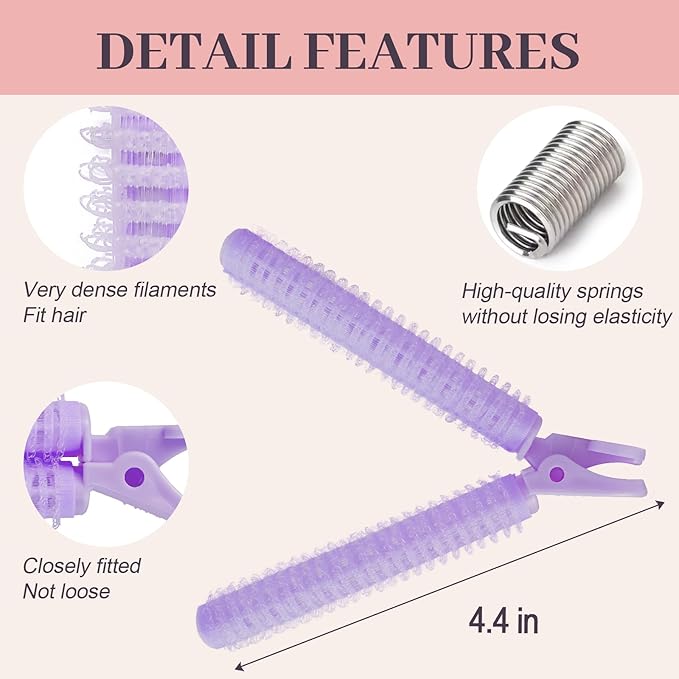 4PCS Volumizing Hair Clips for Root Lift & Volume - Instant Bangs Roller Clips for Effortless Curls & Lift - Velcro Rollers For Hair - Hair Rollers For Women - Purple