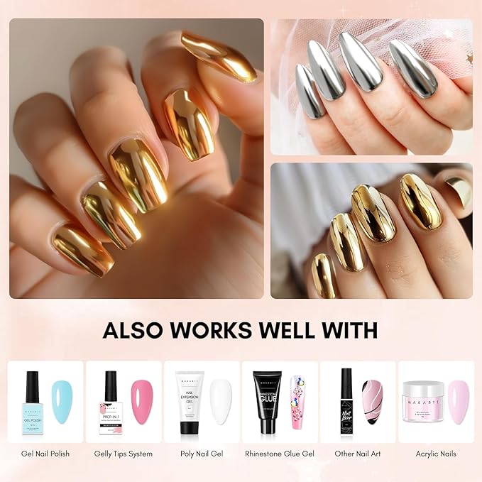 Makartt Gel Top Coat for Chrome Nail Powder - 15ml Clear No Wipe High Gloss Top Coat Gel Nail Polish Mirror Shine Long Lasting Easy Application, Soak off UV Lamp, DIY Home Salon Art Design