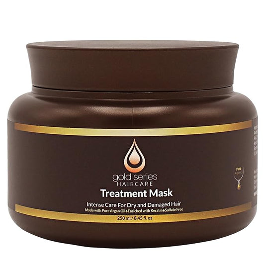 Gold Series Treatment Mask – Deep Hydrating Argan Oil Hair Mask for Dry, Damaged, Color Treated and Curly Hair Enriched with Keratin – Sulfate Free Natural Hair Repair Treatment, 8.45oz