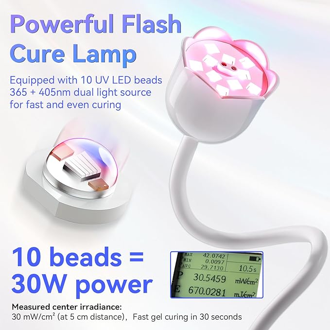 Makartt UV Nail Lamp: Mini UV Light for Gel Nails Polish Luminoza 30W Rechargeable LED Nail Light Nail Dryer with 4 Timers & Auto Sensor, Fast Curing Goosenecks Lamp for Home DIY Manicure