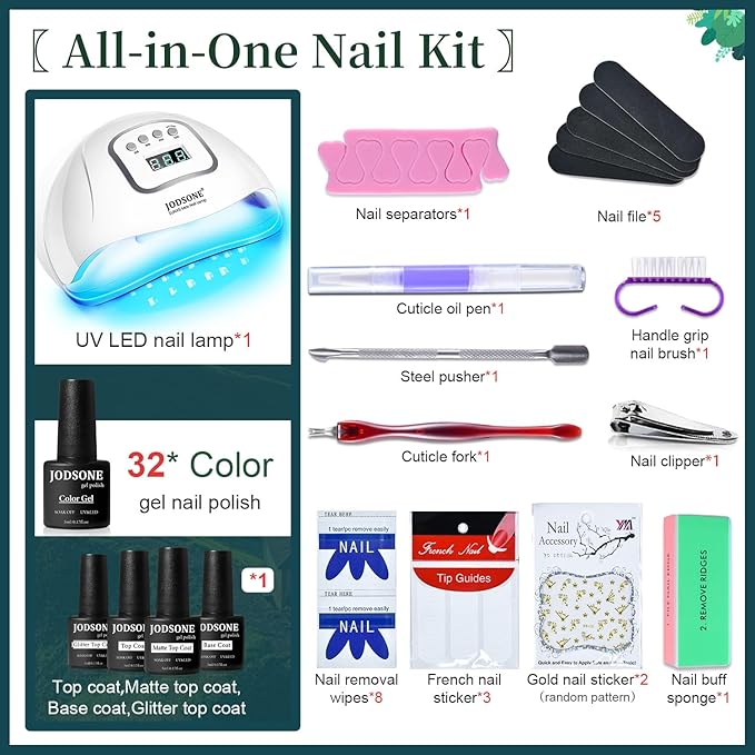 JODSONE 32 Colors Nail Polish Set With U V Light Manicure Nail Tools Nail Art Manicure Salon DIY at Home