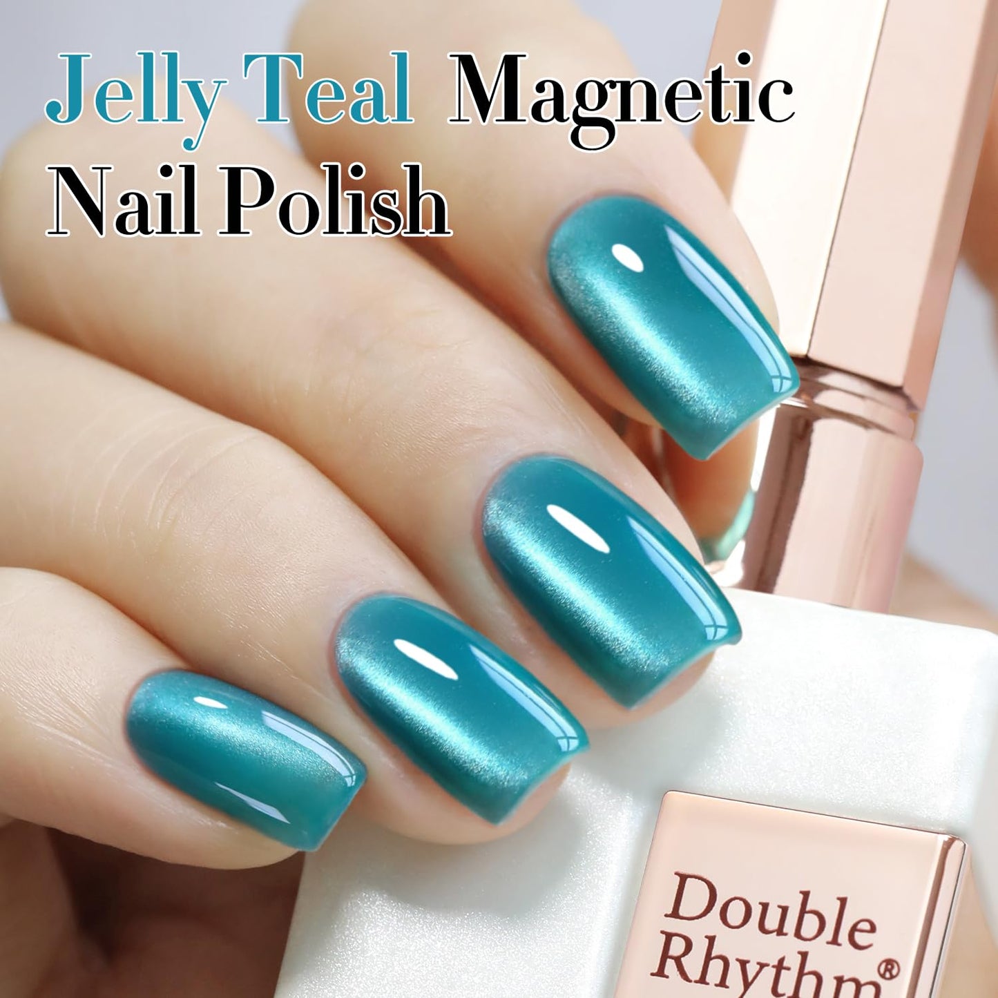 Double Rhythm Jelly Glass Cat Eye Gel Polish with Magnet 15ML Holographic Glitter Shimmer Translucent Sheer Color Magnetic Polish Salon DIY at Home (Jelly Teal-MC1120)