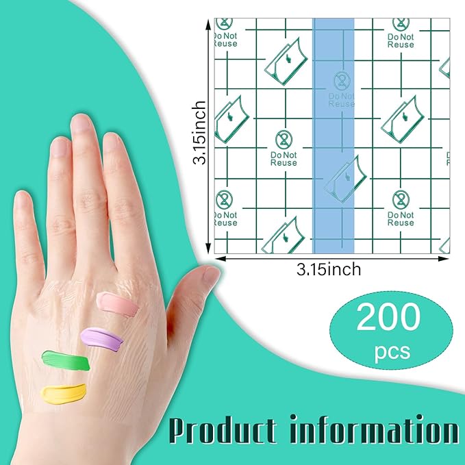 200 Pieces Makeup Hand Palette Single Use Makeup Mixing Palette Disposable Foundation Mixing Tray Adhesive Artist Cosmetic Makeup Palette Waterproof Makeup Tape for Women Girl (3.15 x 3.15 Inch)