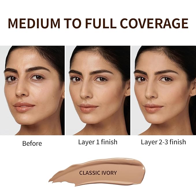 FV Full Coverage Liquid Foundation, Lightweight & Concealing, Long Lasting Matte Foundation Makeup with Flawless Finish, Oil Control Waterproof Foundation for Oily Skin (Classic Ivory Matte)