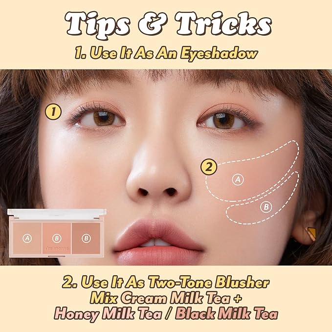 I'm Meme Palette - Afternoon Tea Blusher | Milk Tea Time, Blush for Cheek, Natural & Neutral, Buildable & Blendable, 3 Shades Palette, Matte Powder Blush for Face & Cheeks, For All Skin Tones, 0.42 oz