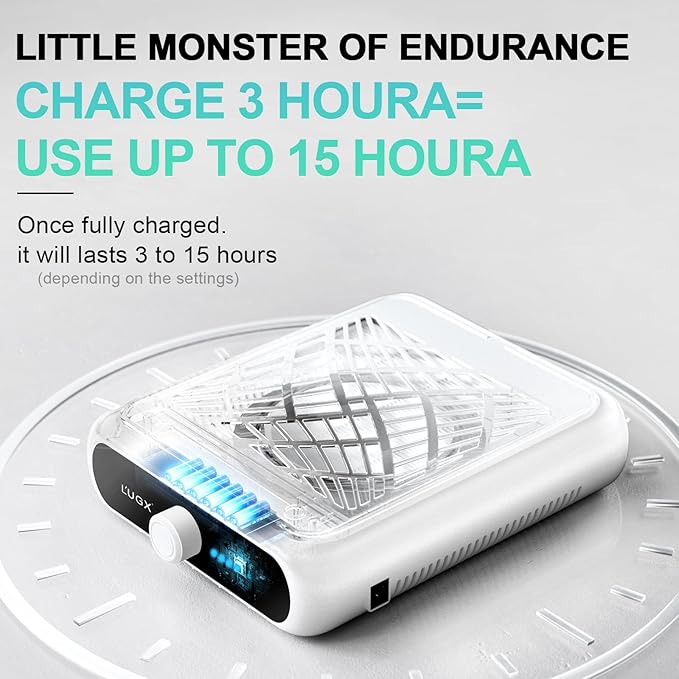 L'UGX Rechargeable Nail Dust Collector with 2 Reusable Filter, Professional Nail Vacuum Dust Collector Nail Tech Fan Extractor Powerful Suction Machine, Perfect for Home Salon Use