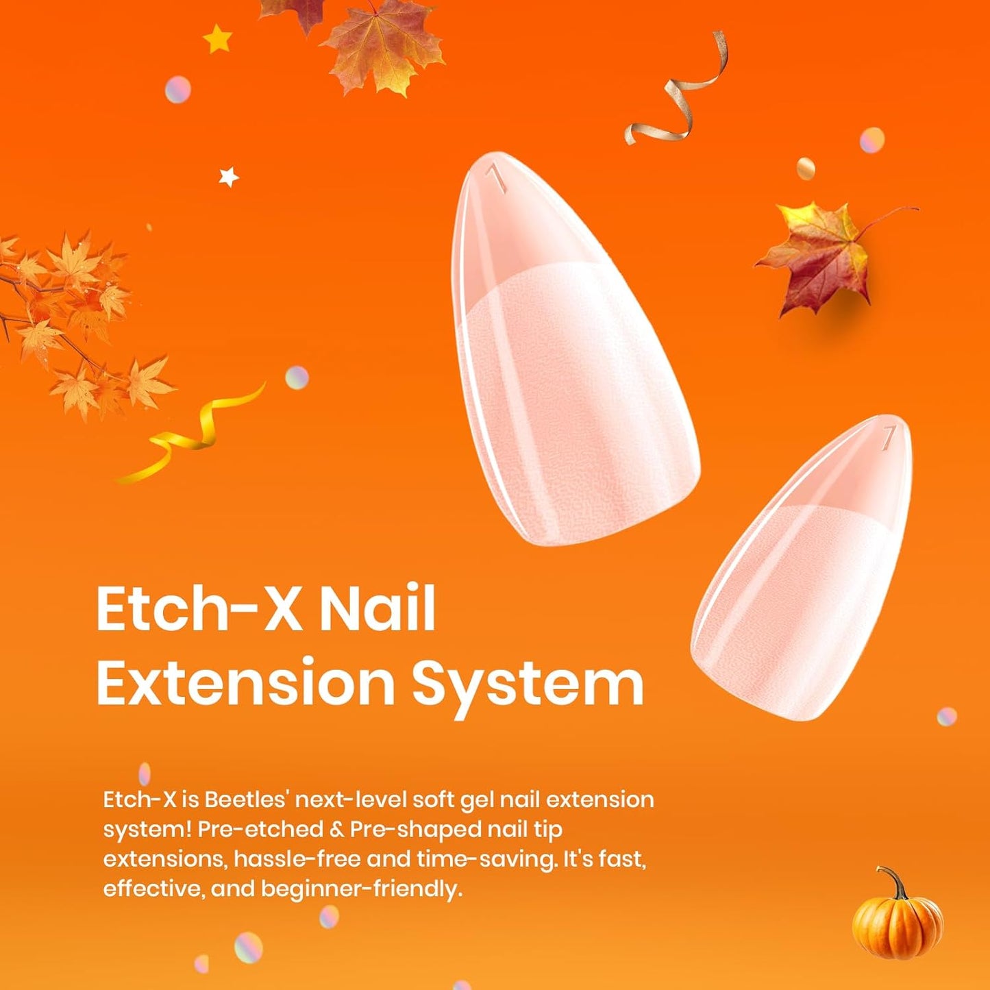 Beetles Gel Nail Tips 576Pcs Pre-shape Short Almond Etch-X Nail Tips,12 Sizes Soft Nail Tips Half Matte False Nails for Fall Nails Full Cover Press On Nail Nail Extensions Set for Women