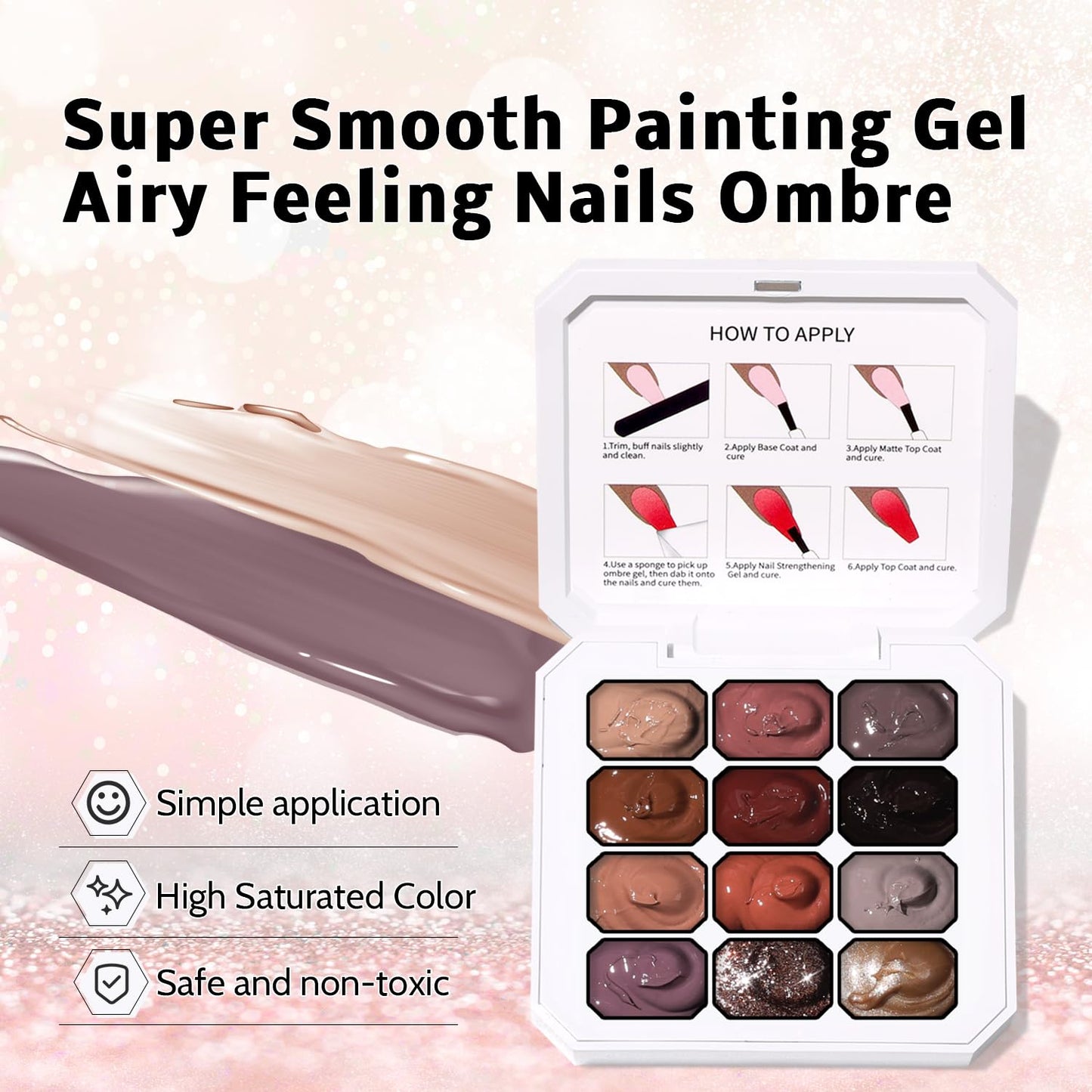 Sponge Pat Paint Nail Gel, Ombre Nails Gradient Gel Nail Blush Blooming Aura Nails Drawing Stripper Floral Painting DIY Nail Art, No Wipe, UV/LED Curing (12 Colors C)