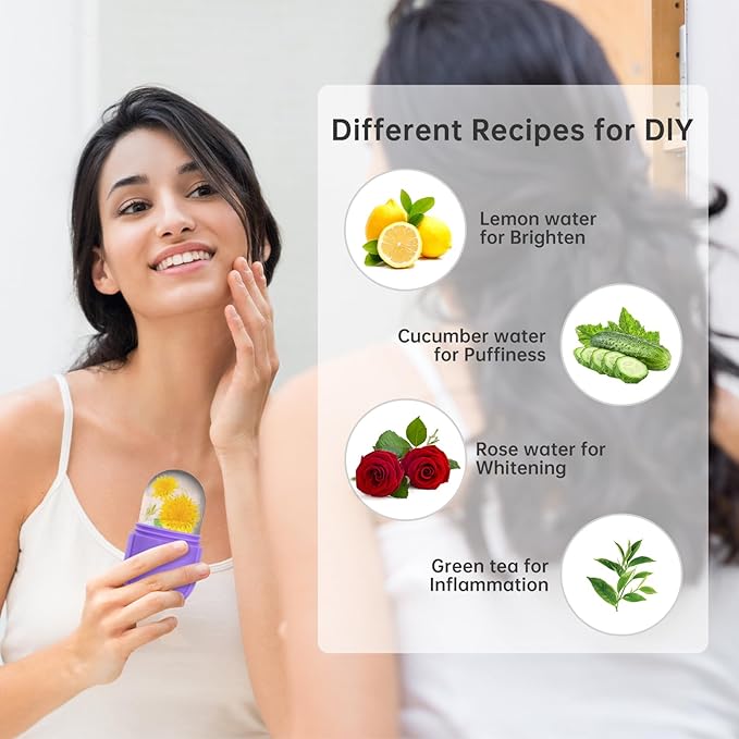 IMEASY Ice Roller for Face and Eye, Upgrated Skin Care Tools, Ice Facial Cube, Gua Sha Face Massage, Silicone Ice Mold for Face Beauty (Purple)