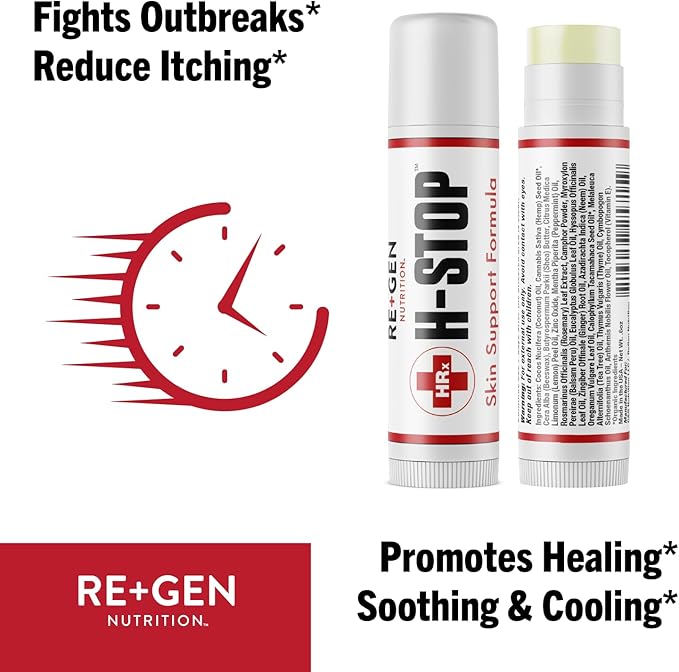 H Stop Lip Balm with Shea Butter, Peppermint Oil, Tea Tree, Lemon Balm, Zinc, Coconut and More for Clear and Healthy Skin Care, Discreet Blister Support Moisturizer, 0.5 oz