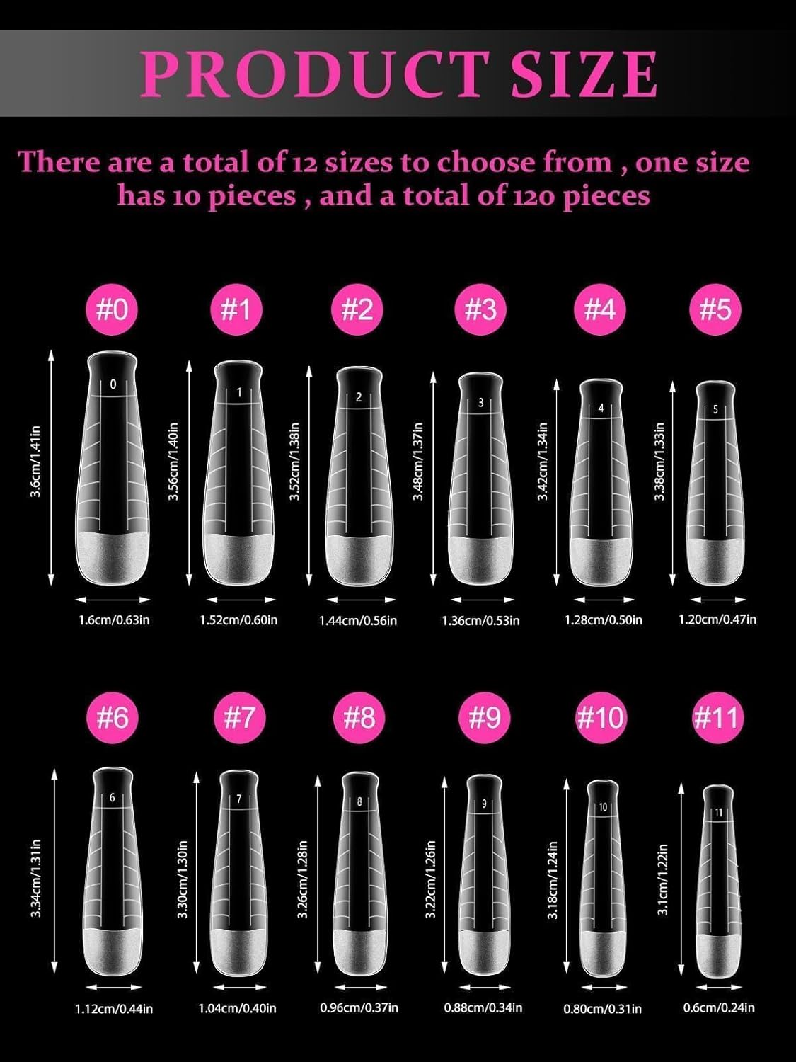 EBANKU Poly Gel Nail Forms, 120 PCS T-Shape Dual Nail Forms for Builder Gel Square Nail Extension Tips for Structure Nail Art Manicure Tools Salon at Home-12 Sizes