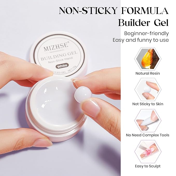 MIZHSE Solid Builder Gel, Non-Sticky White Sculpting Gel for Nails, 3D Nail Art Building Carving Modeling Hard Nail Extension Soak Off U V/LED Salon Home DIY 15g/0.5oz