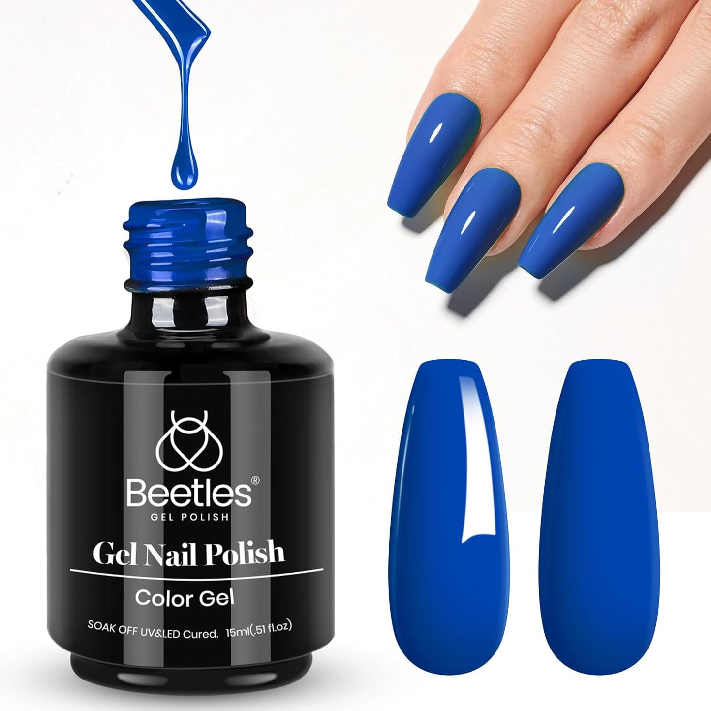 Beetles Blue Gel Nail Polish, 1 Pcs 15ml Cobalt Blue Color All Season Gel Polish Nail Art Manicure Salon Soak Off DIY Nail Uv Design at Home Gift for Women