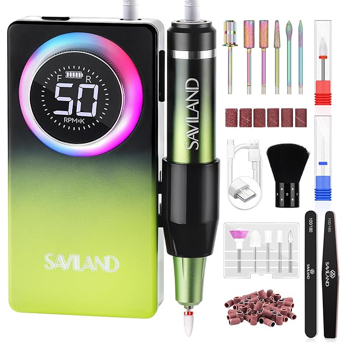 SAVILAND Advanced 50000RPM Professional Nail Drill : Portable Electric Nail File Nail Supplies Electric Nail Drill 6000MAh Drill para Uñas Nail Filer Electric with Drill Bits for Acrylic Nail Kit