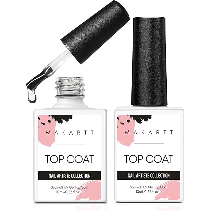 Makartt Gel Top Coat - 2 PCS No Wipe Top Coat Gel Nail Polish High Glossy Shine Finish Long Lasting, 10ML Clear Soak Off UV Nail Lamp, Salon Quality Art Design for Home Use Beauty Gift