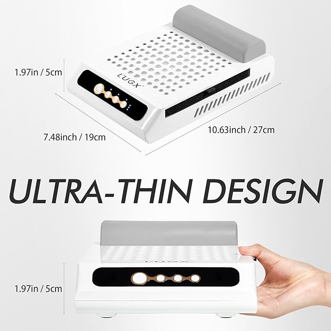 L'UGX Rechargeable Nail Dust Collector with 2 Reusable Filters, Professional 70W Nail Extractor Vacuum Acrylic Nail Dust Cleaner, Perfect for Home Salon Use, Low Noise