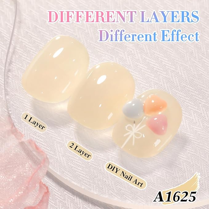 Double Rhythm 0.50 OZ Translucent Gel Polish Same Color Same Bottle Sheer Pastel Neutral Natural Milky 15 ML Jelly UV Nail Art DIY at Home (Yellow-A1625)