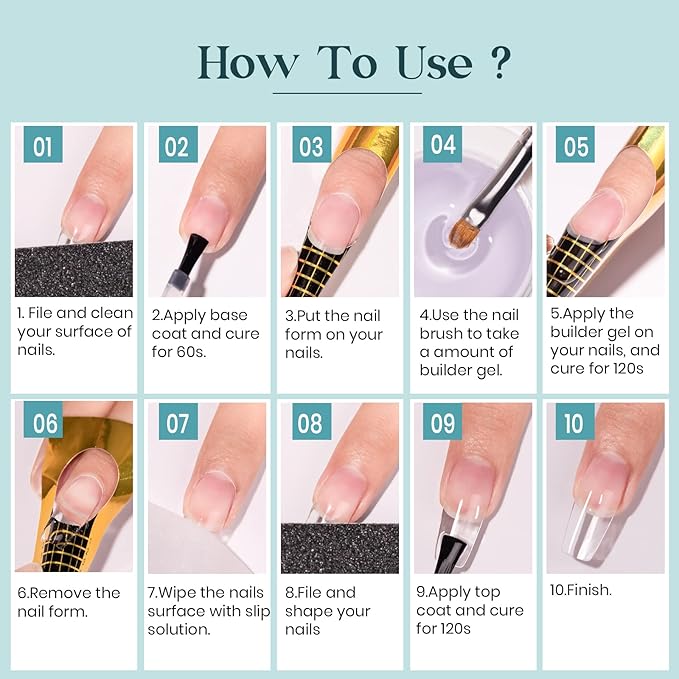 MIZHSE Builder Gel For Nails - 60g Clear Hard Gels Builder Nail Gels For Extension Gel Nails Strengthen Nail Art Manicure Kit With 100pcs Dual Forms And Brush