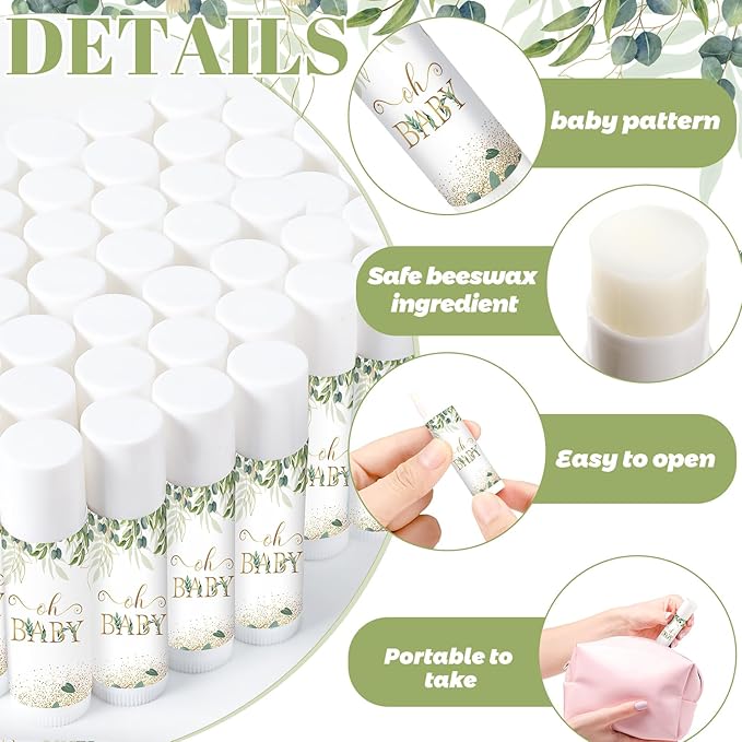 40 Pieces Lip Balm Bulk Baby Shower Jasmine Lip Balm Favors Floral Moisturizing Lip Balm for Women Children Men Girl kids Gender Reveal Favors Gift Baskets (Leaves)