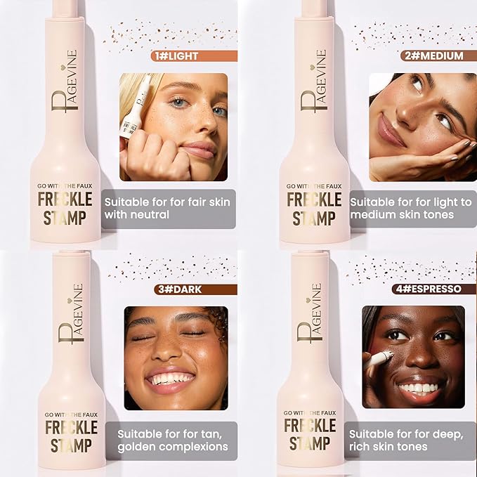 Freckle Stamp Pen,Fake Freckles Stain Marker Pencil Tool for Natural Lifelike Sunkissed Face Freckle Makeup for Waterproof and Long-Lasting,Quick Dry 5-Point Faux Freckle Stamp Cushion, 04 Espresso