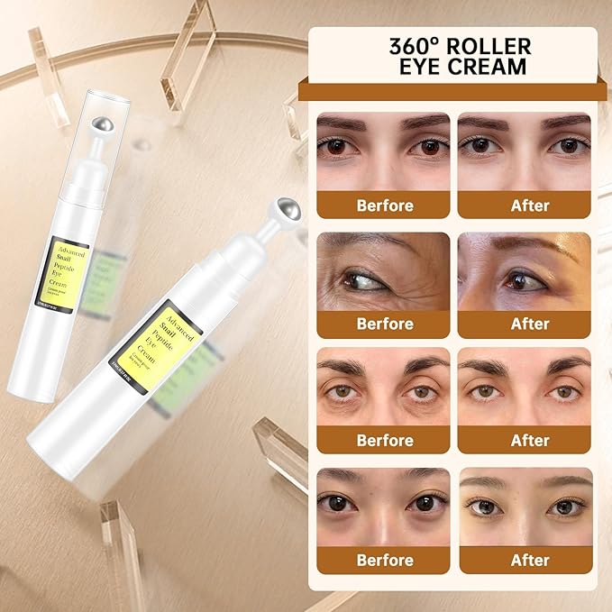 Advanced Snail Peptide Eye Cream for Dark Circles & Puffiness, Snail Mucin Eye Cream with Niacinamide Reduce Wrinkles & Fine Lines, 2 Pcs Under Eye Roller Cream for Moisturizing.