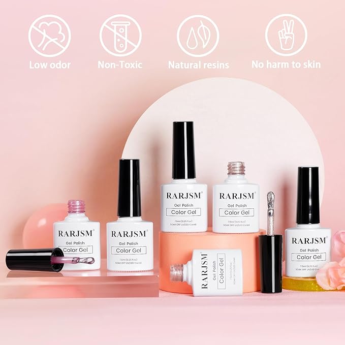 RARJSM Nude Cat Eye Gel Polish Set 6 Pcs Sparkle Diamond Glitter Sheer Purple Soft Pink Chanpagne Gold Velvet Ice Jelly Glass Cateye Gelpolish with Magnet Stick UV LED Curing Requires Home Manicure