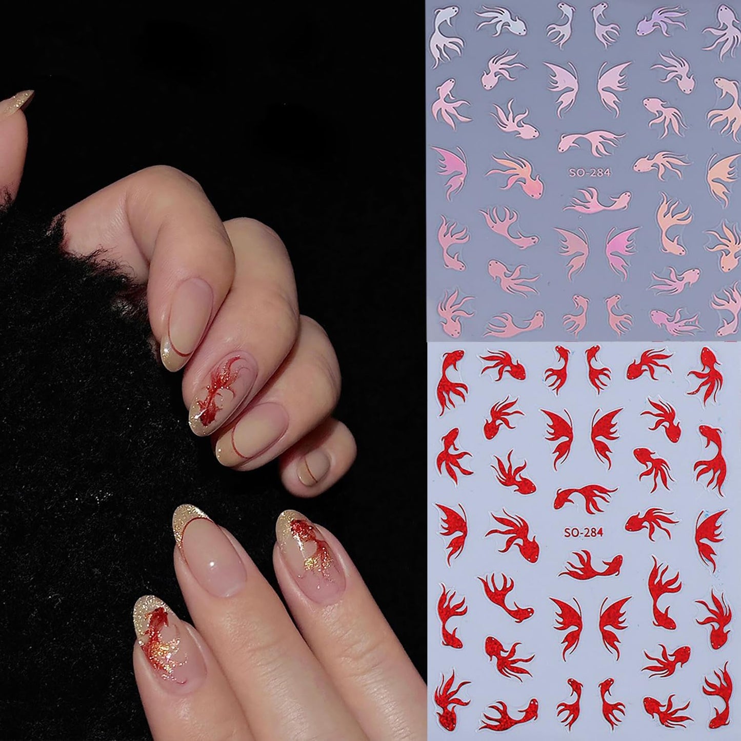 6 Sheets Ocean Animals Nail Art Stickers 3D Self -Adhesive Starfish Jellyfish Nail Decals Holographic Cute Koi Fish Octopus Nail Stickers Summer Nail Decoration for Women Manicure Supplies