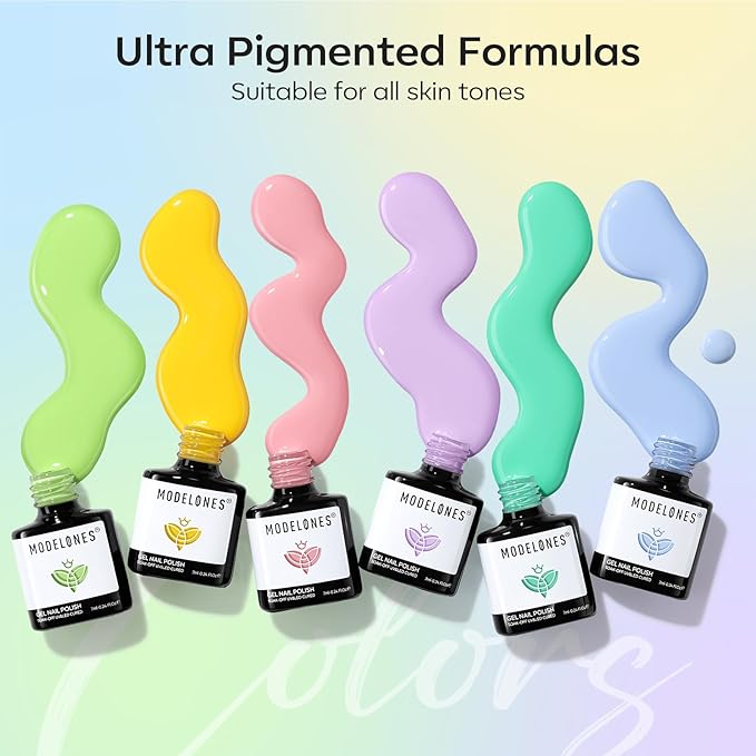 modelones Spring Gel Nail Polish Set, 6 Colors Pastel Yellow Green Pink Purple Blue Shades Pale Macaron Light Colors Nail Art Gel Design for Women Girl Nail Lovers Gift Salon DIY